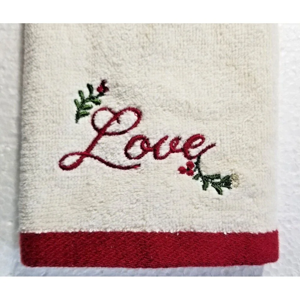 Love Embroidered Hand Towels Set of 2 Beige & Red Floral Accents Better Homes